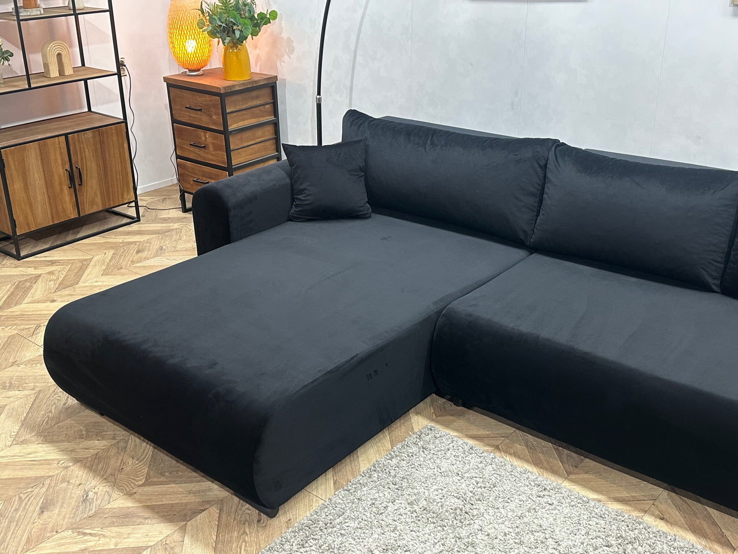 !Showroommodel! Zwarte Velvet Hoekbank