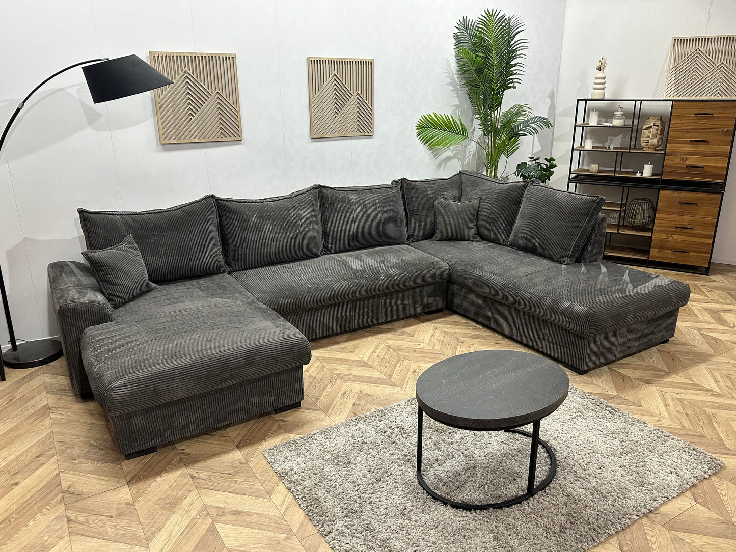 Grijze Ribstof U Bank ~ Losse Rugkussens Met Afneembare Hoezen