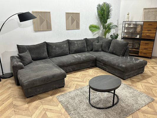 Grijze Ribstof U Bank ~ Losse Rugkussens Met Afneembare Hoezen