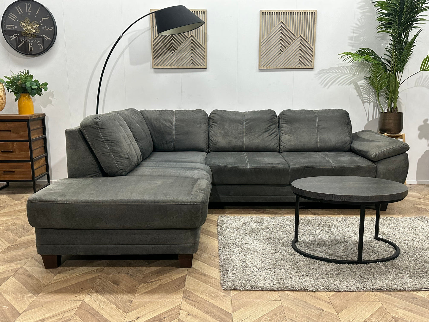 Antraciet Suède Stoffen Hoekbank ~ Verstelbare Armsteun