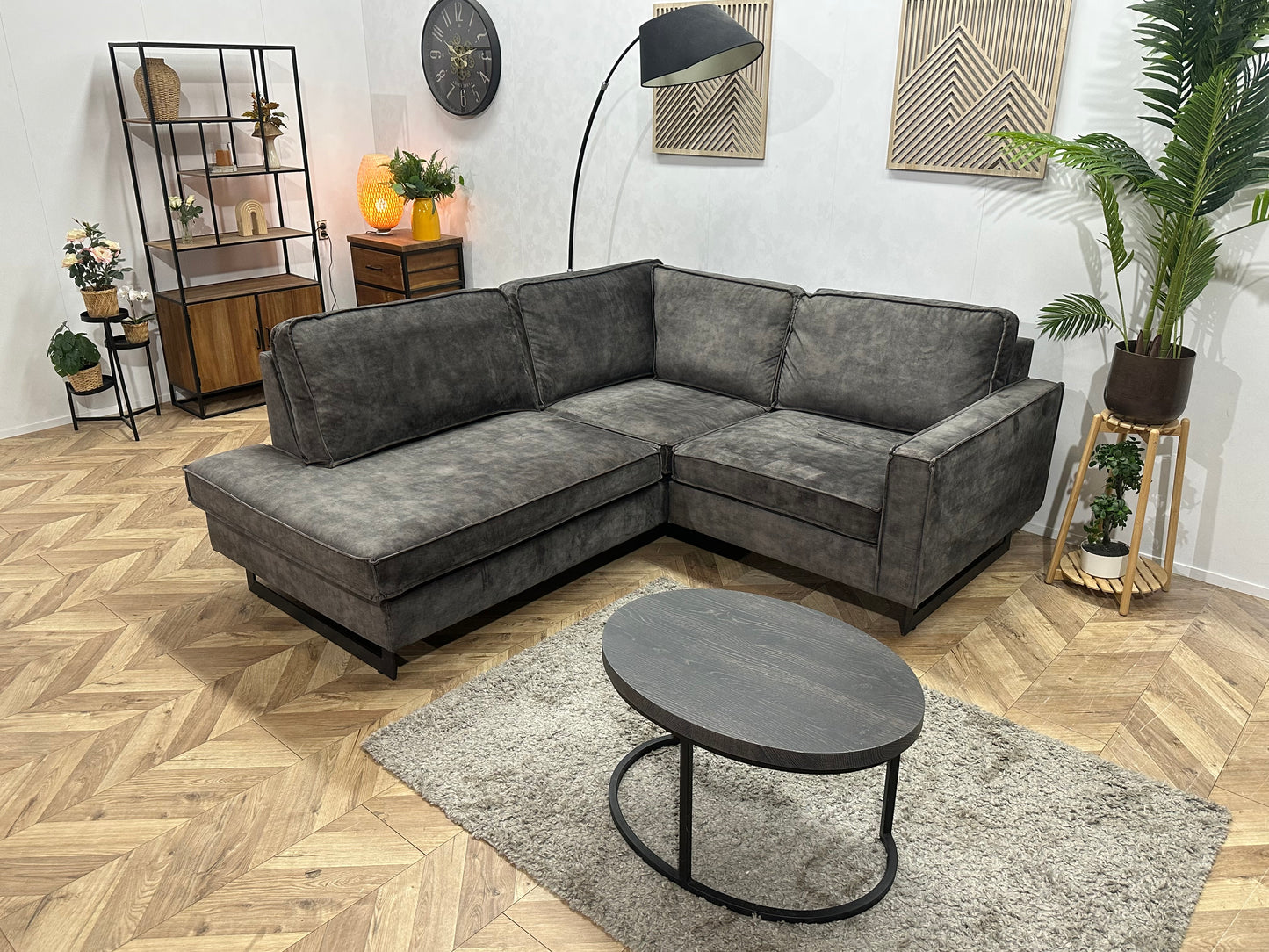 Antraciet Velvet Hoekbank ~ Losse Kussens Met Afneembare Hoezen