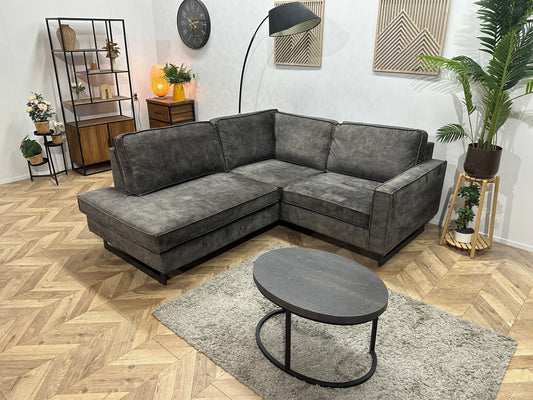 Antraciet Velvet Hoekbank ~ Losse Kussens Met Afneembare Hoezen