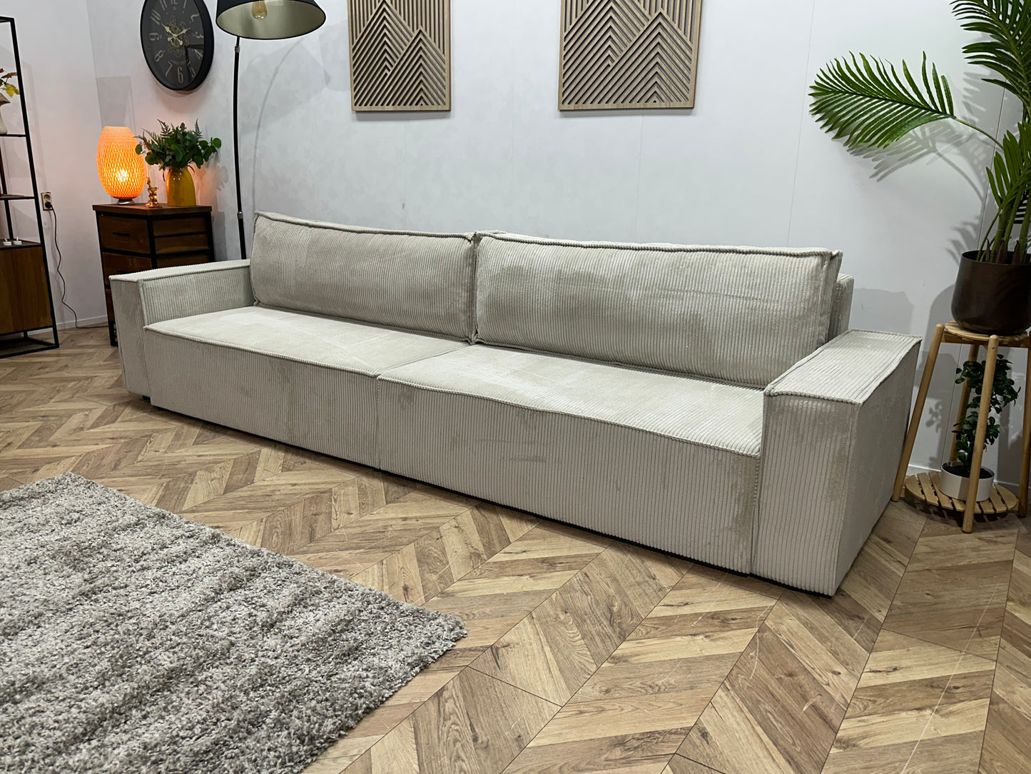 !Showroommodel! Witte Ribstof 4-Zits  Bank