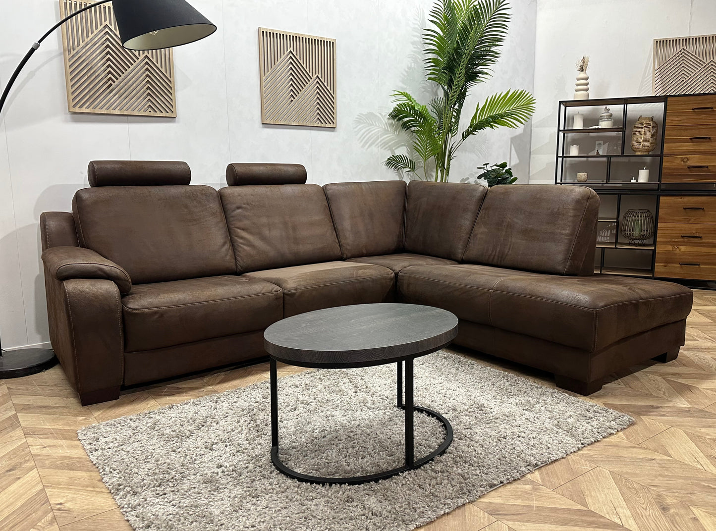 Bruine Suède Stoffen Hoekbank ~ Vaste Kussens