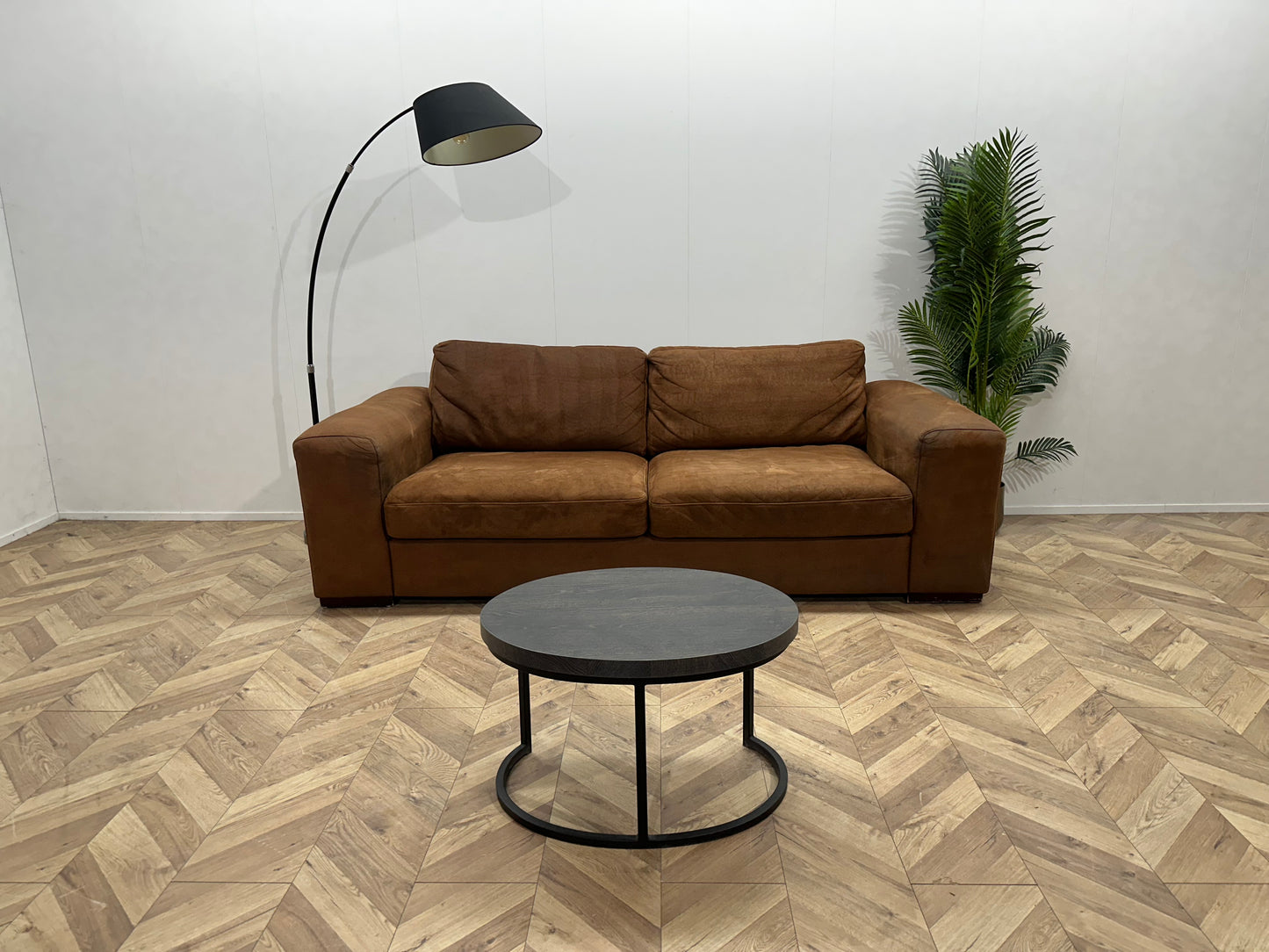 Cognac Bruine Suède Lederen 2.5-Zits Bank ~ Losse Kussens Met Afneembare Hoezen