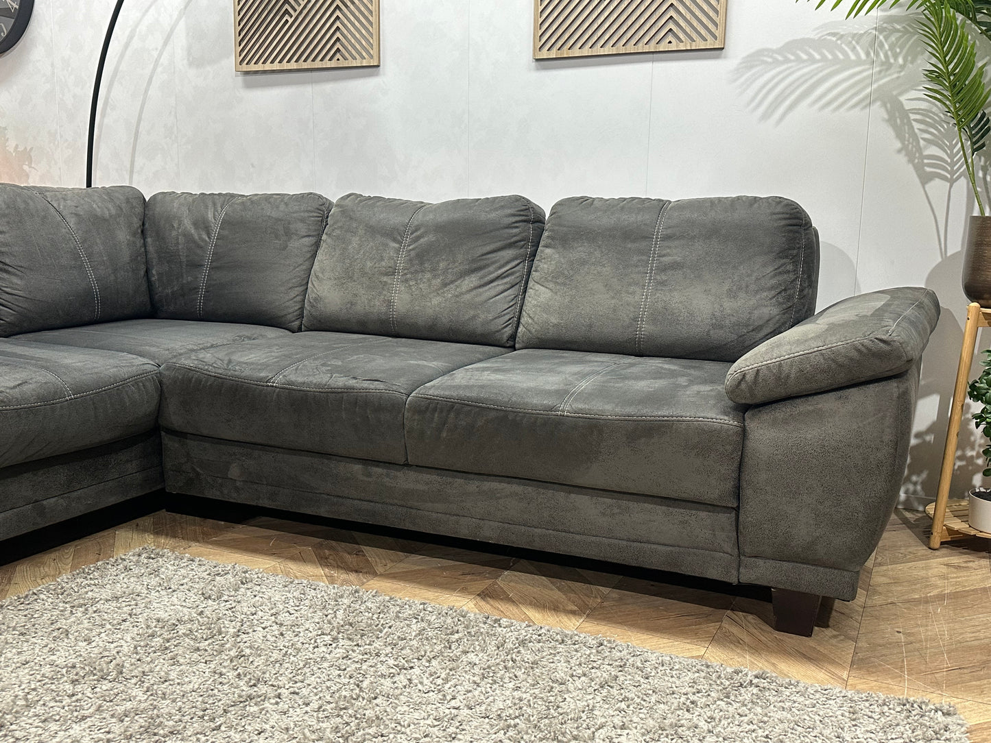 Antraciet Suède Stoffen Hoekbank ~ Verstelbare Armsteun