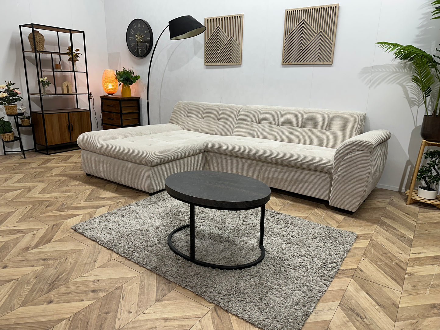 !Showroommodel! Crème Ribstof Hoekbank ~ Opbergruimte