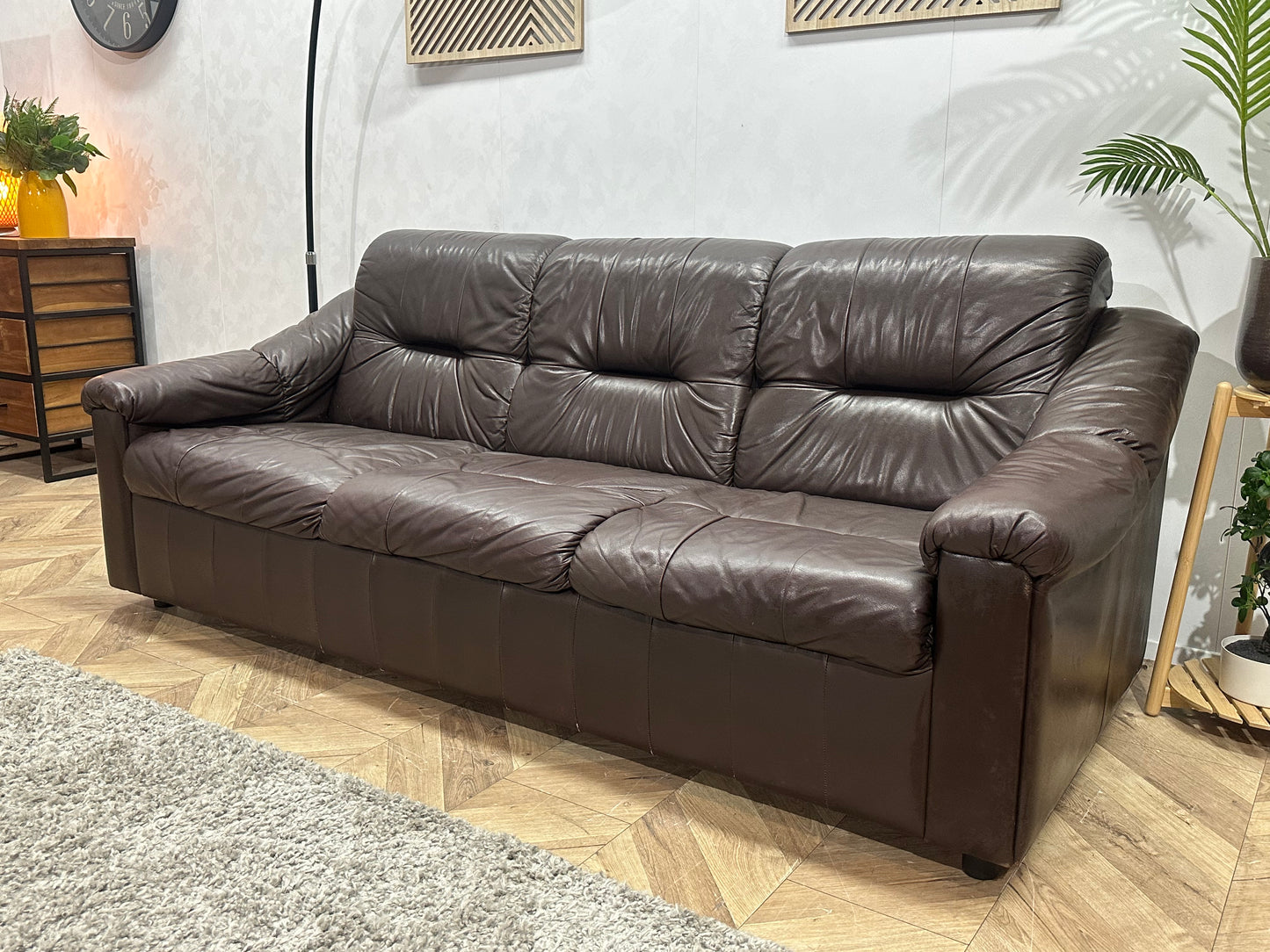 Bruine Echt Lederen 3-Zits Bank ~ Vaste Kussens