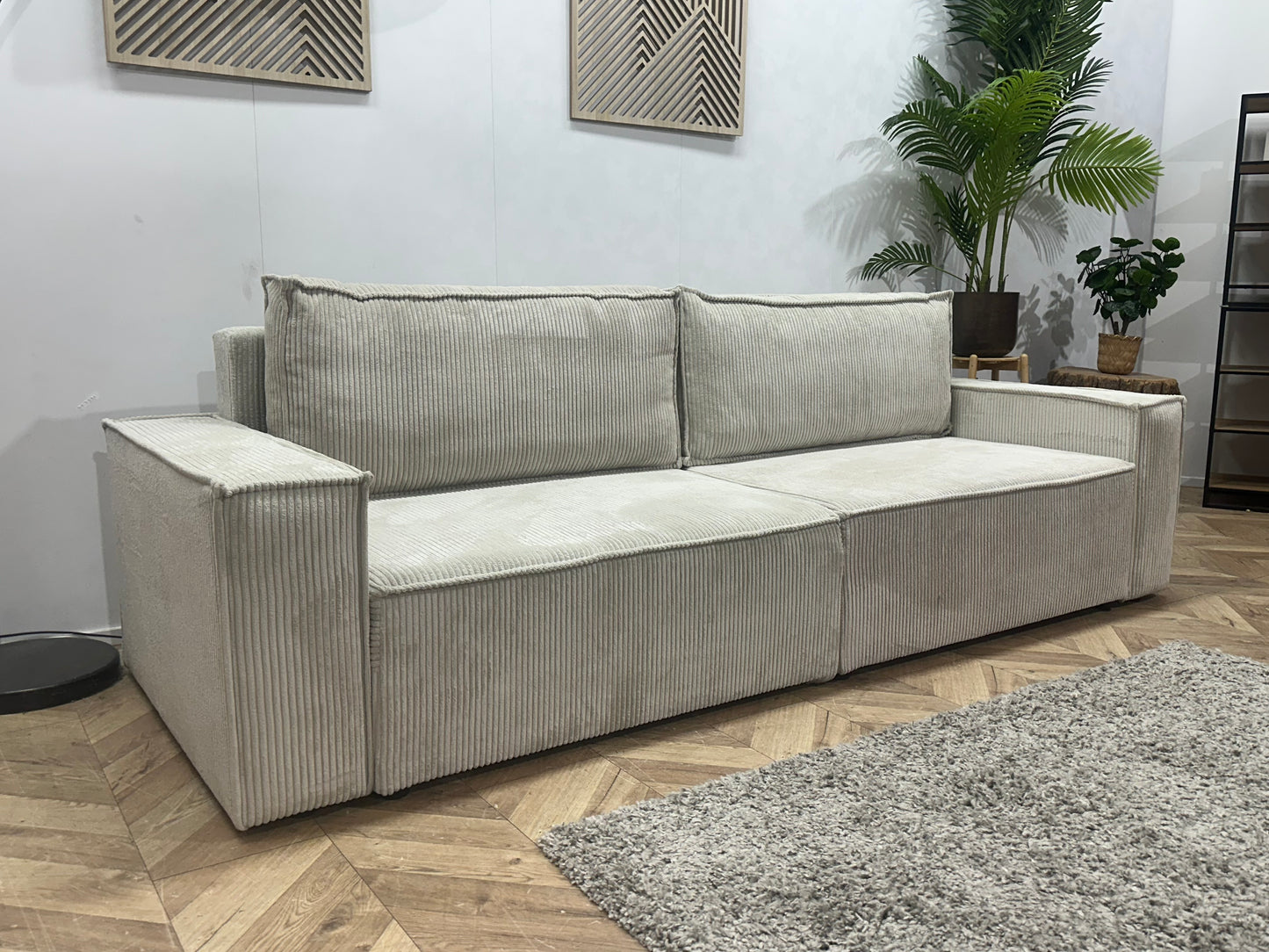 !Showroommodel! Witte Ribstof 4-Zits Bank