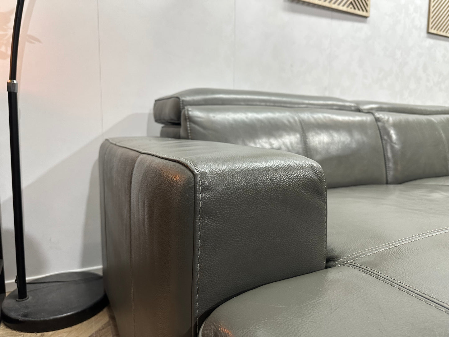 Lederland Grijze Echt Lederen Design Hoekbank ~ Elektrisch Verstelbaar