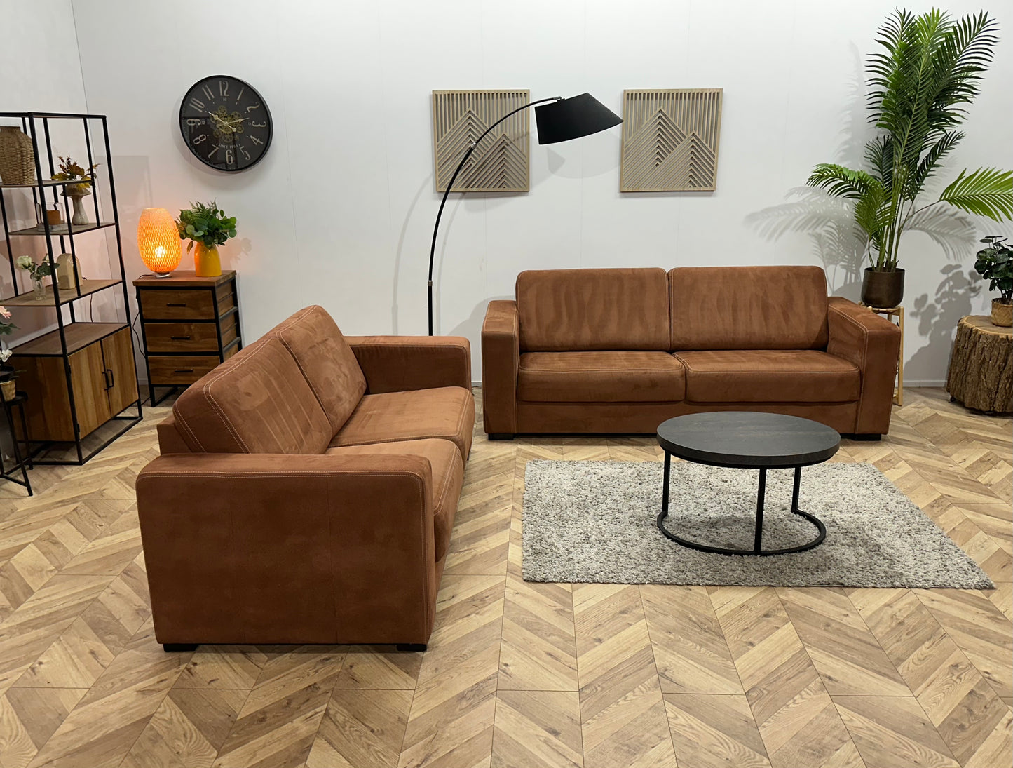 Cognac Bruine Suède Stoffen Banken Set ~ Vaste Kussens