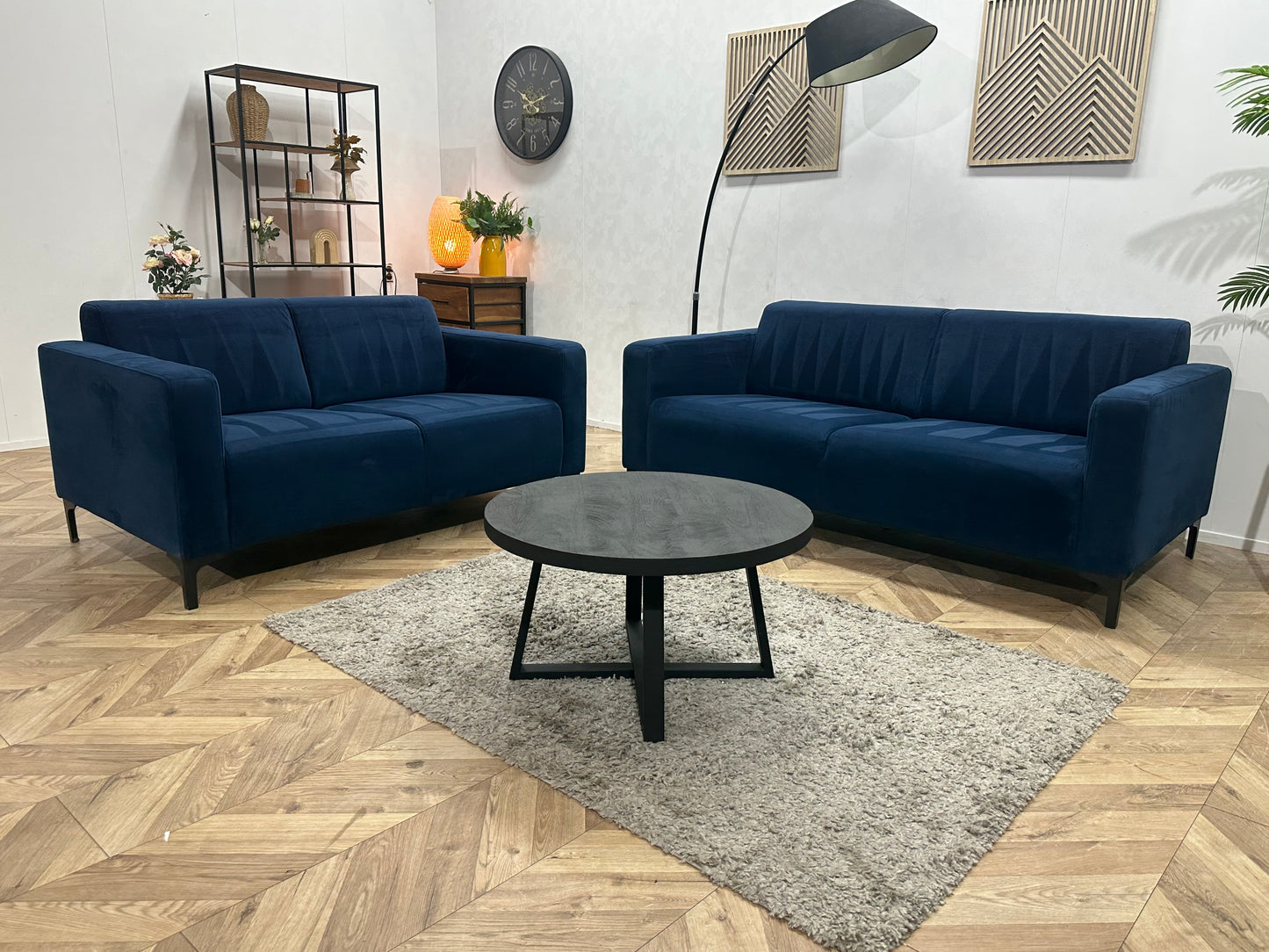 Blauwe Velvet Banken Set ~ Vaste Kussens