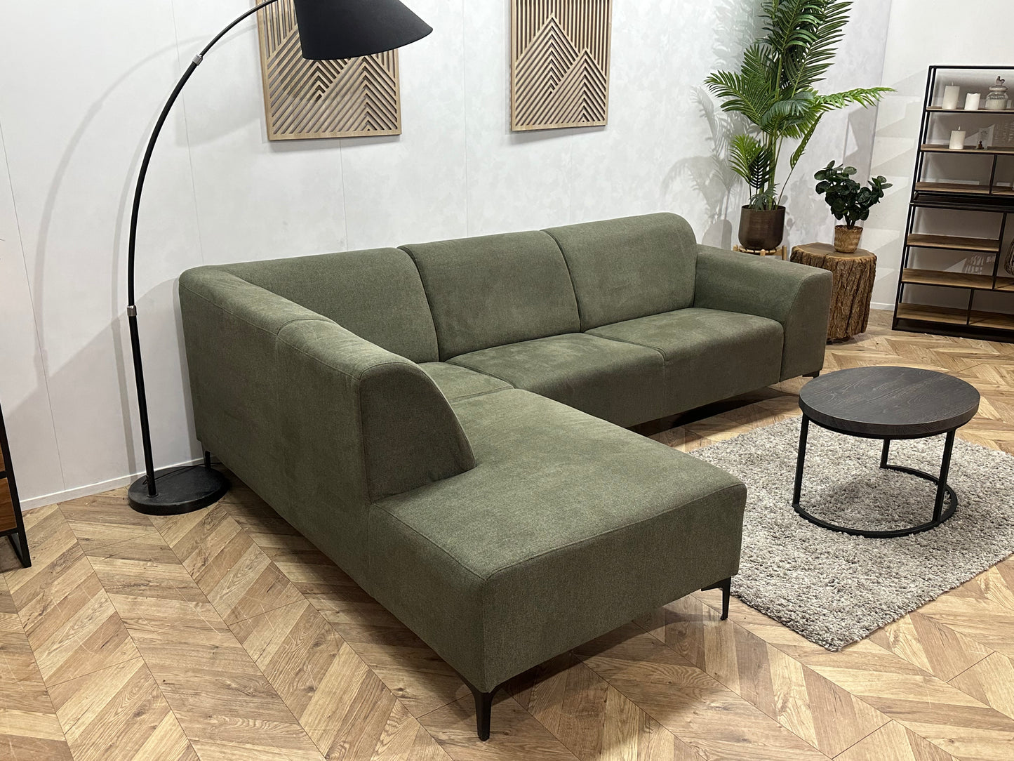 Groene Suède Stoffen Hoekbank ~ Vaste Kussens