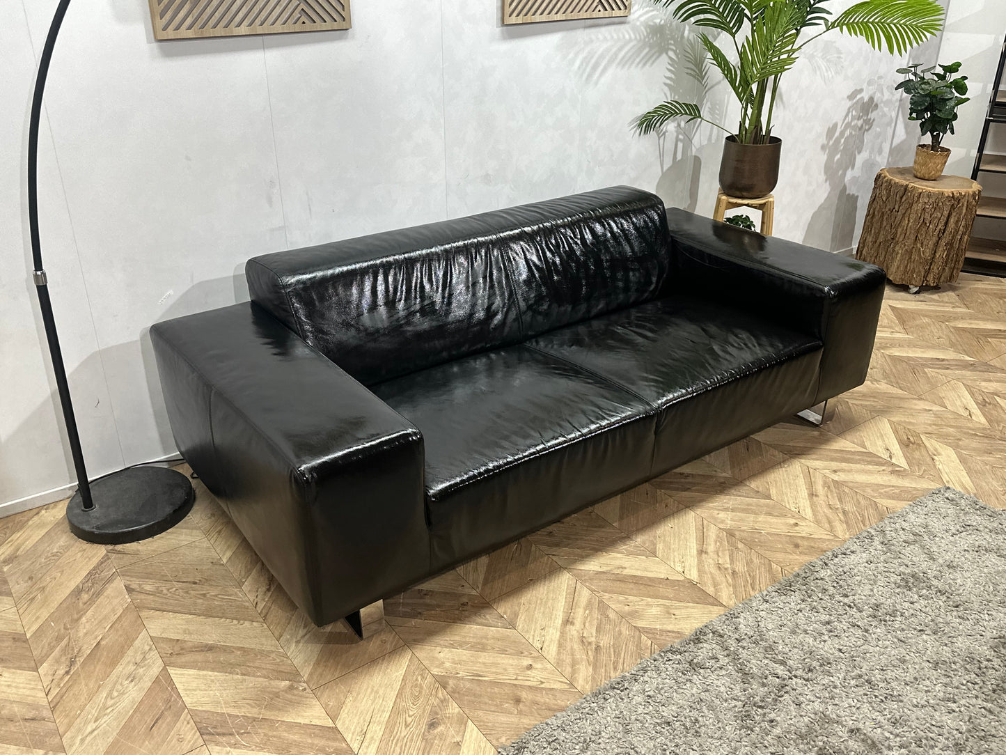 Zwarte Echt Lederen 2.5-Zits Bank ~ Geïmpregneerd