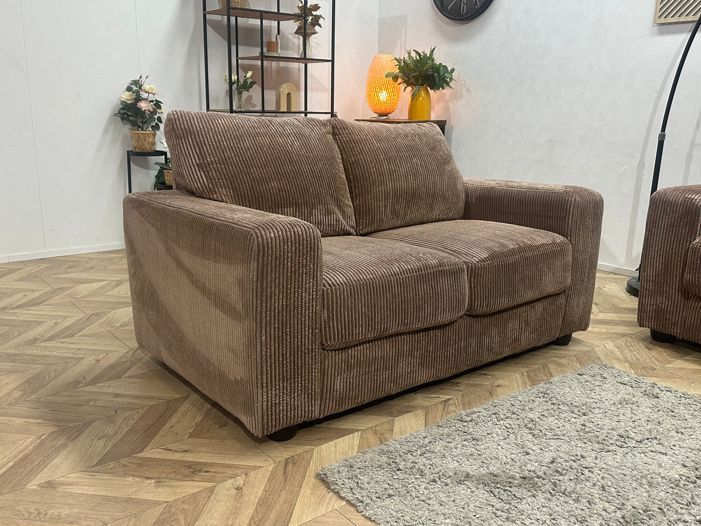 Bruine Ribstof Banken Set ~ Vaste Kussens