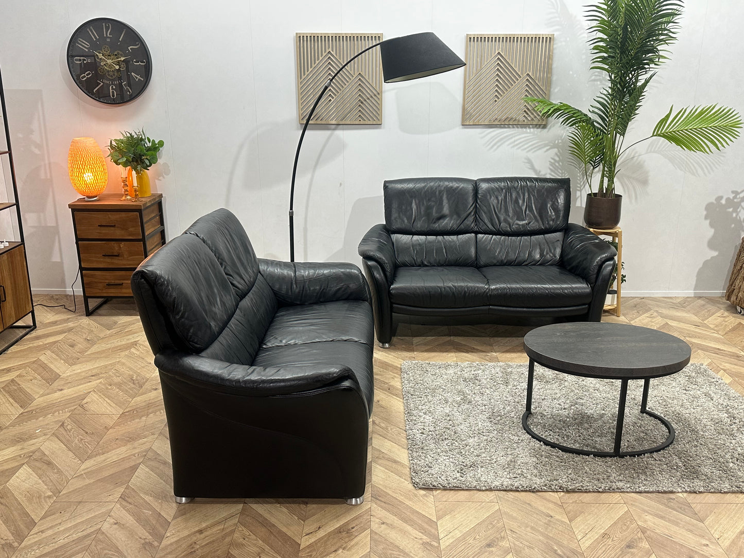 W.Schillig Zwarte Echt Lederen Banken Set ~ Vaste Kussens