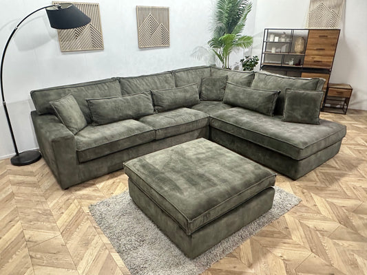 Donker Groene Velvet Hoekbank Inc Hocker ~ Losse Kussens Met Afneembare Hoezen
