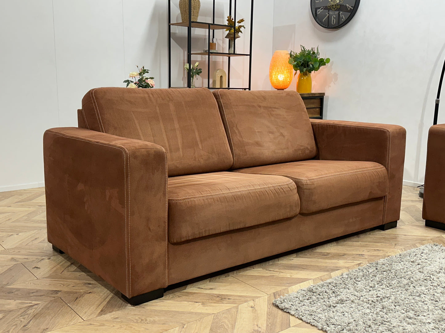 Cognac Bruine Suède Stoffen Banken Set ~ Vaste Kussens