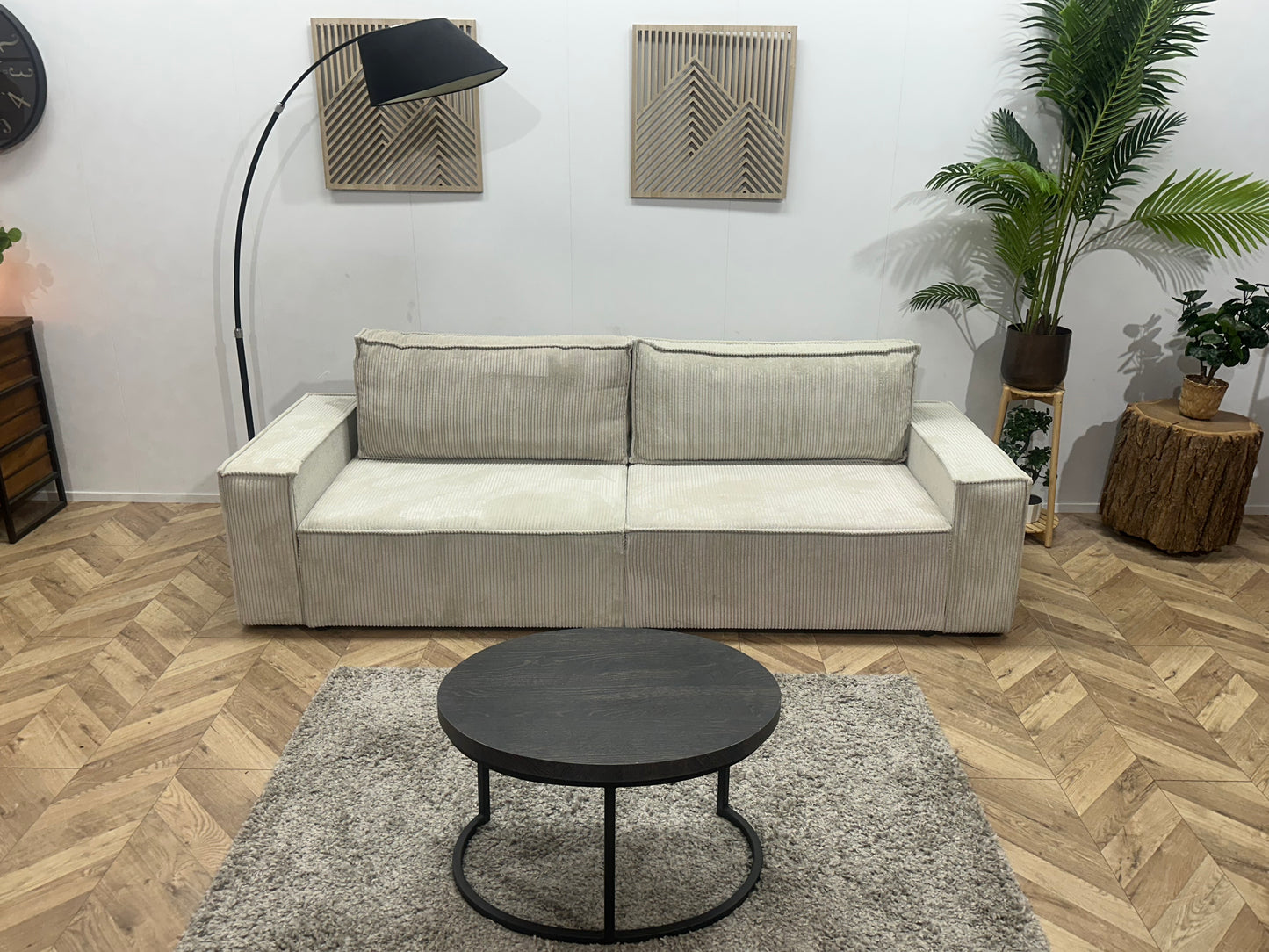 !Showroommodel! Witte Ribstof 4-Zits Bank