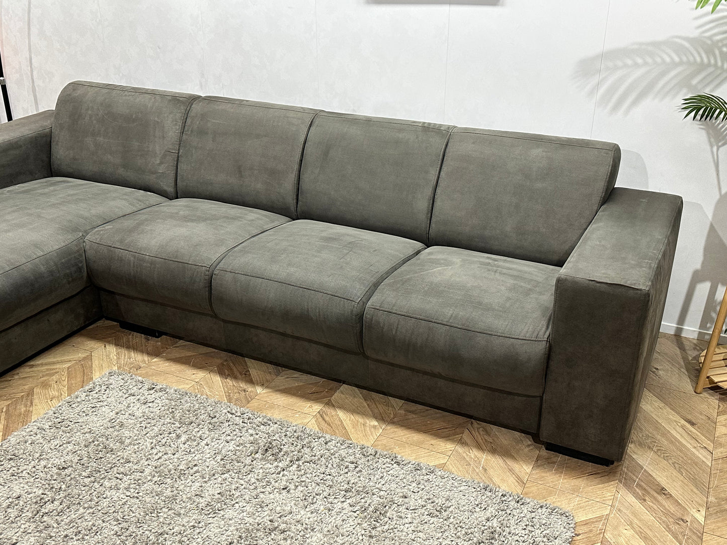 Antraciet Suède Stoffen Hoekbank ~ Vaste Kussens