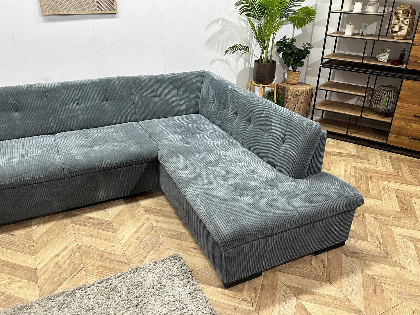 !Showroommodel! Blauwe Ribstof U Bank ~ Vaste Kussens