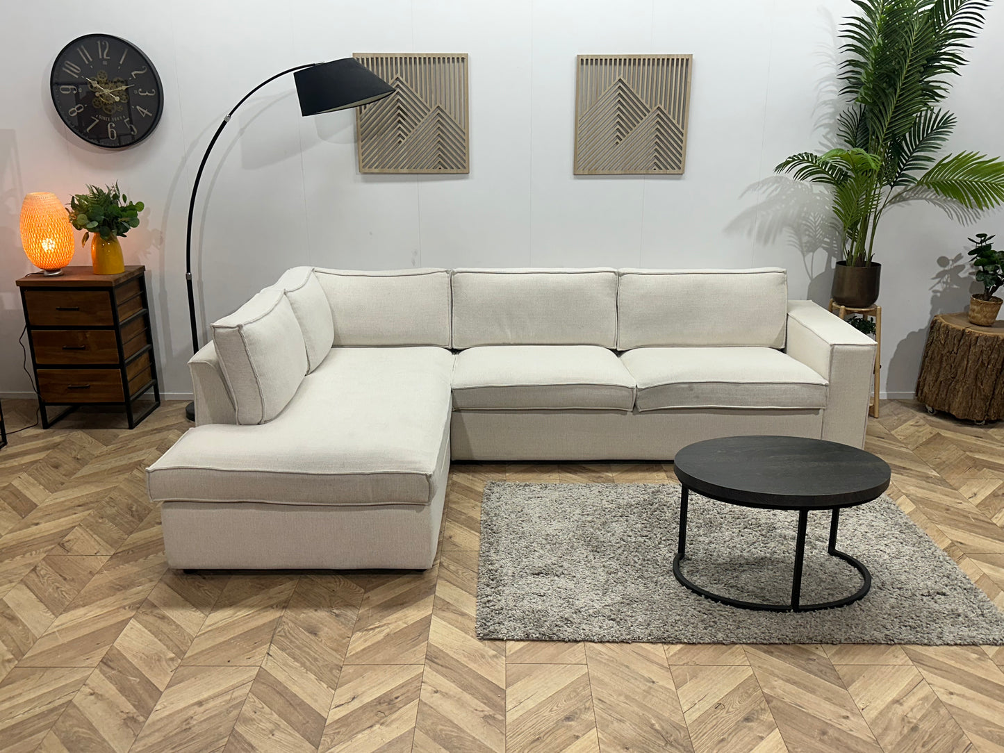 Witte Chenille Stoffen Hoekbank ~ Losse Kussens Met Afneembare Hoezen