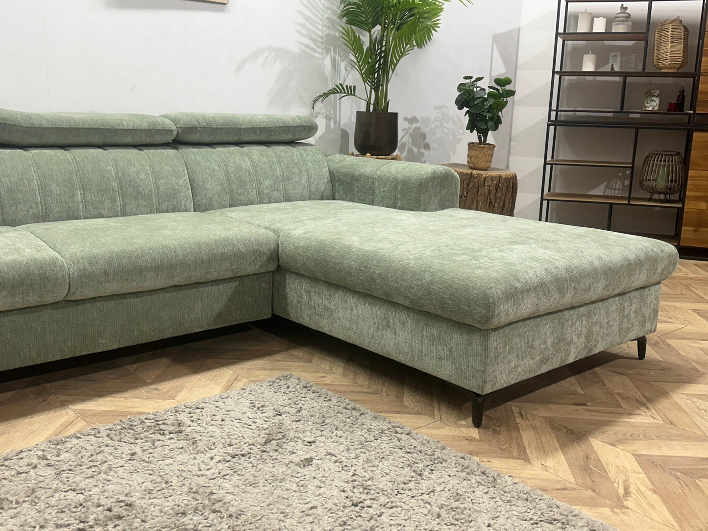 !Showroommodel! Groene Cremona Hoekbank ~ Verstelbare Hoofdsteunen