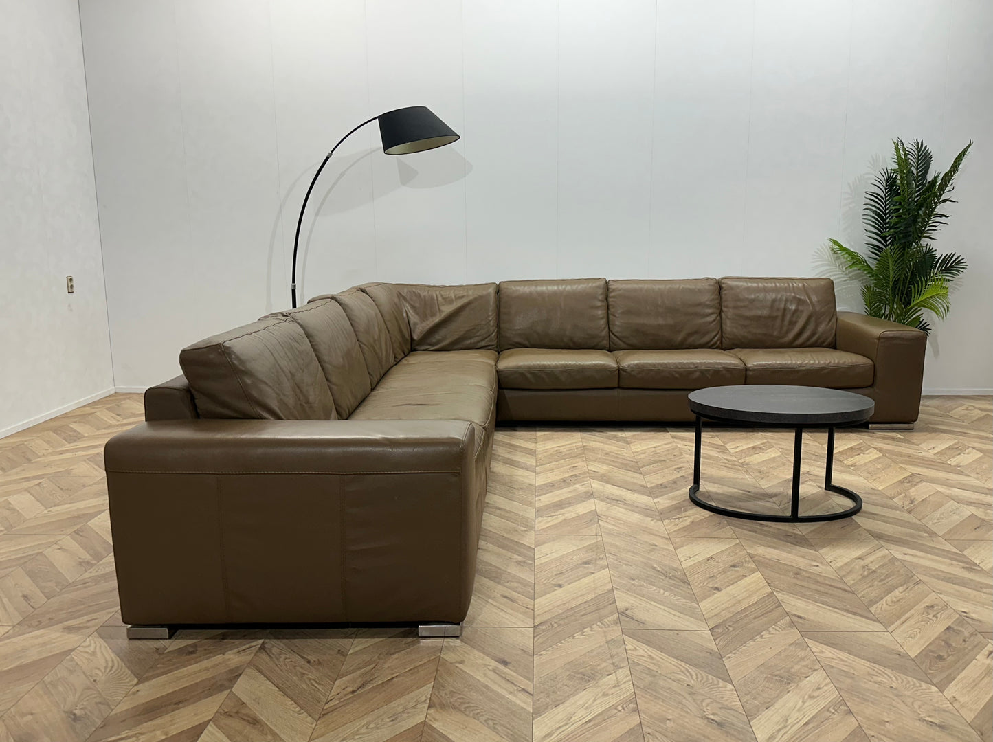 Bruin Echt Lederen Ruime Hoekbank ~ Vaste Kussens