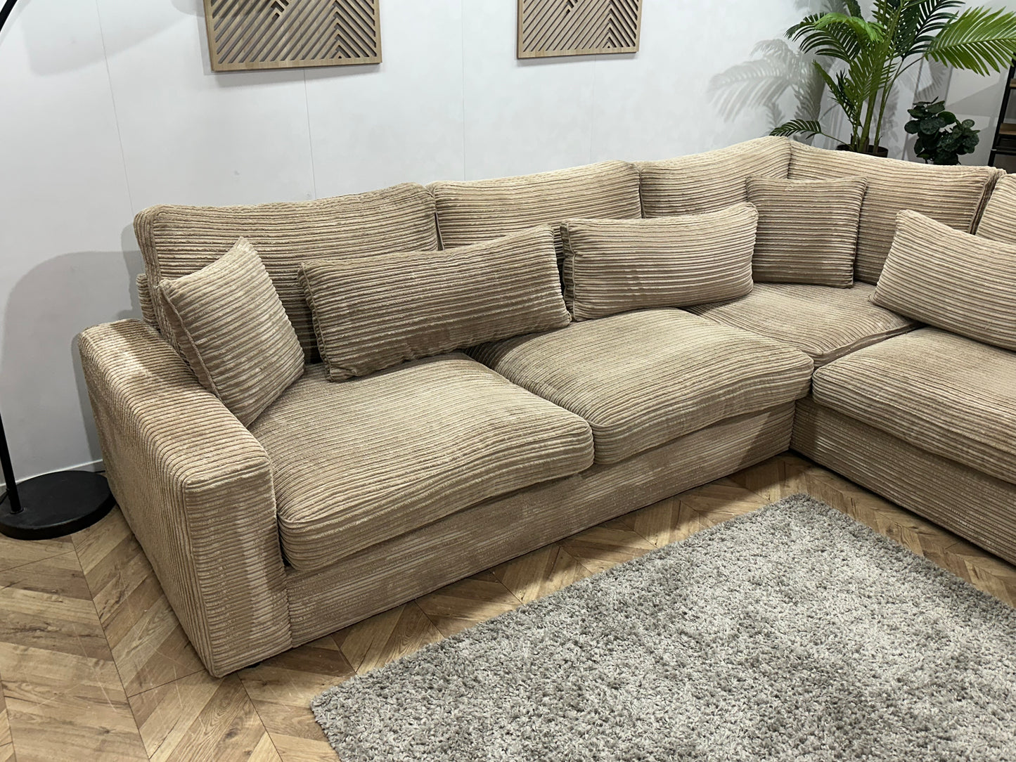 Crème/Beige Ribstof Hoekbank ~ Losse Kussens Met Afneembare Hoezen