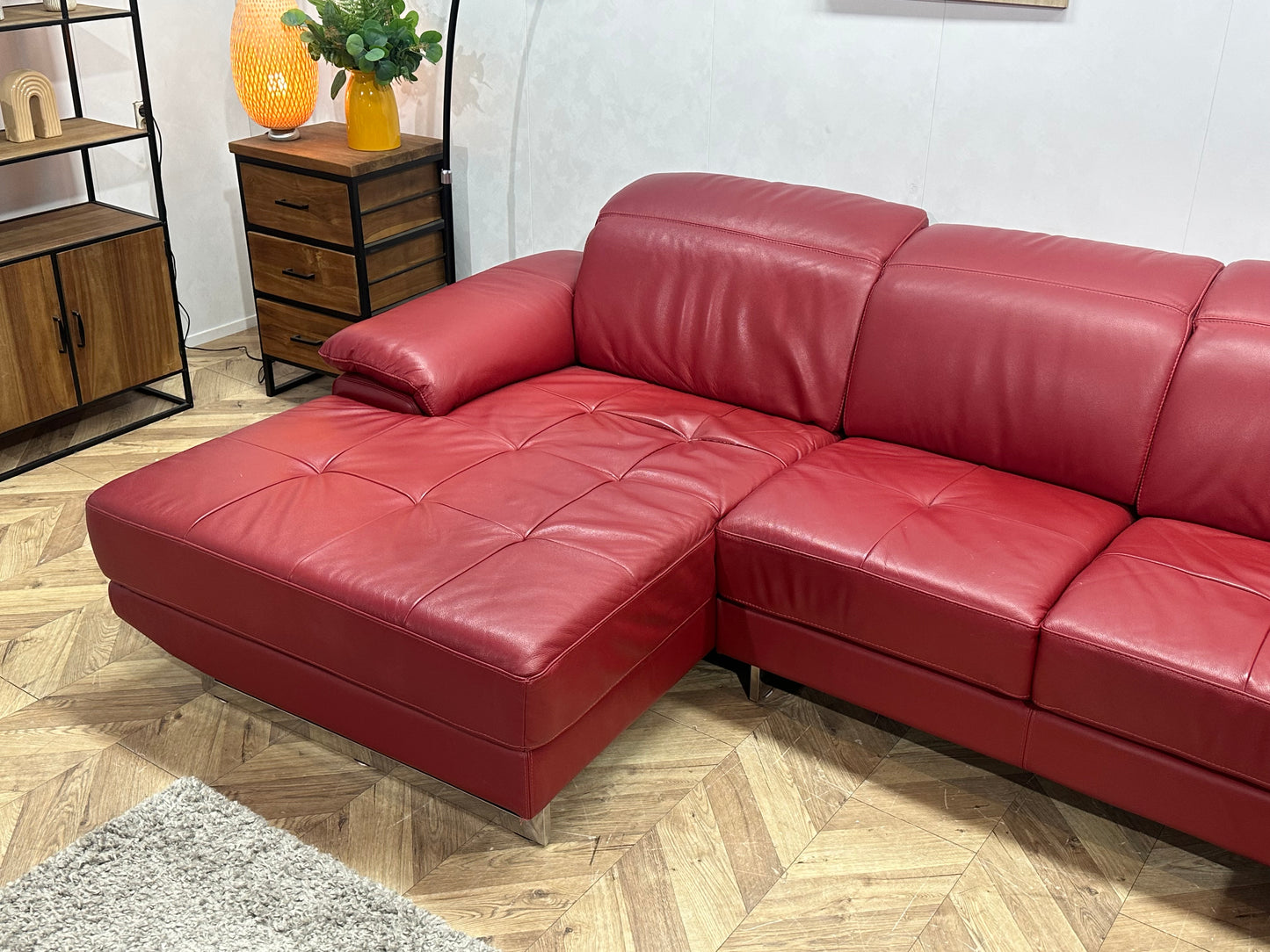 Rode Echt Lederen U Bank ~ Verstelbare Hoofdsteunen