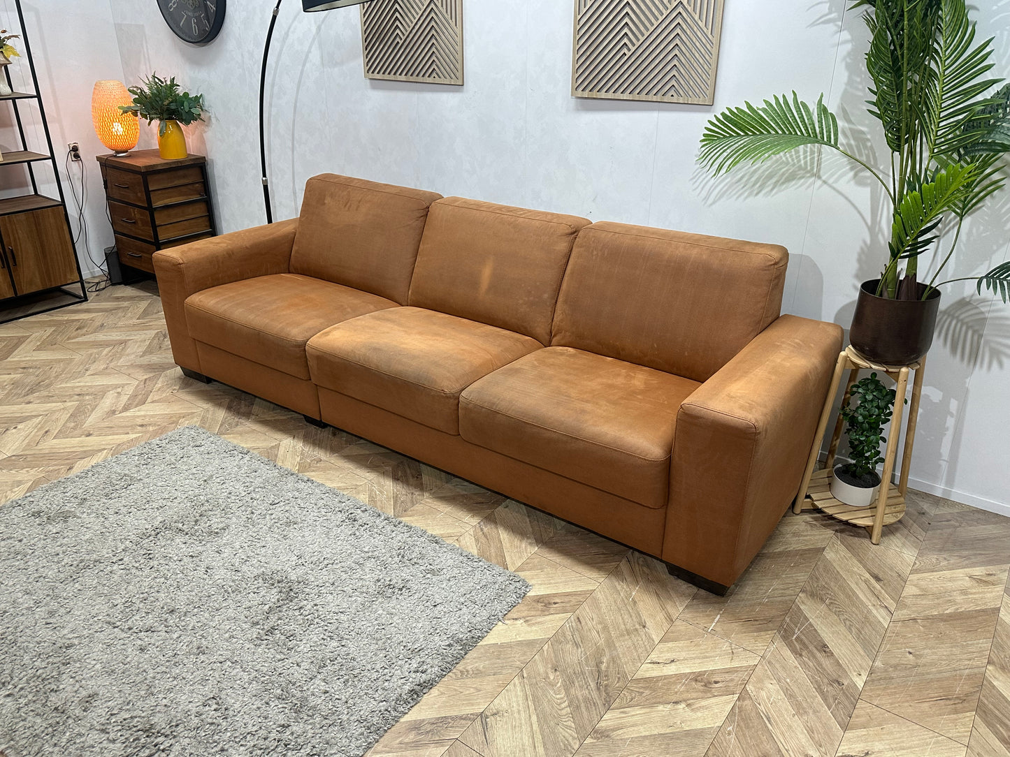 Cognac Bruine Suède Stoffen 3-Zits Bank Inc Hocker ~ Inruilvoordeel
