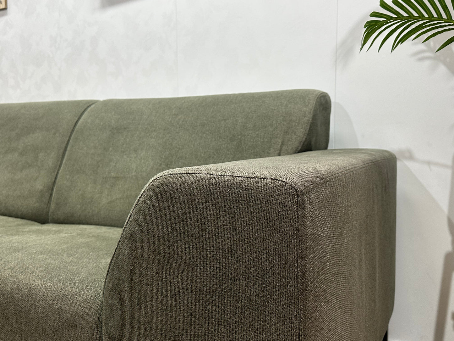 Groene Suède Stoffen Hoekbank ~ Vaste Kussens