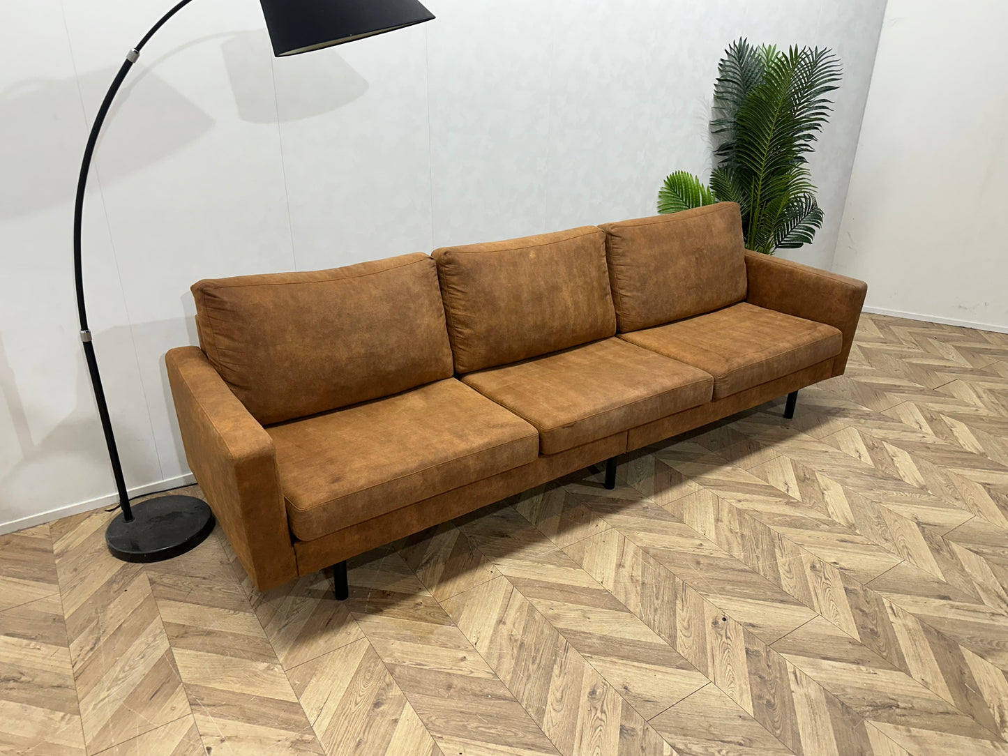 Cognac Bruine Suède Lederen 3-Zits Bank ~ Losse Kussens Met Afneembare Hoezen