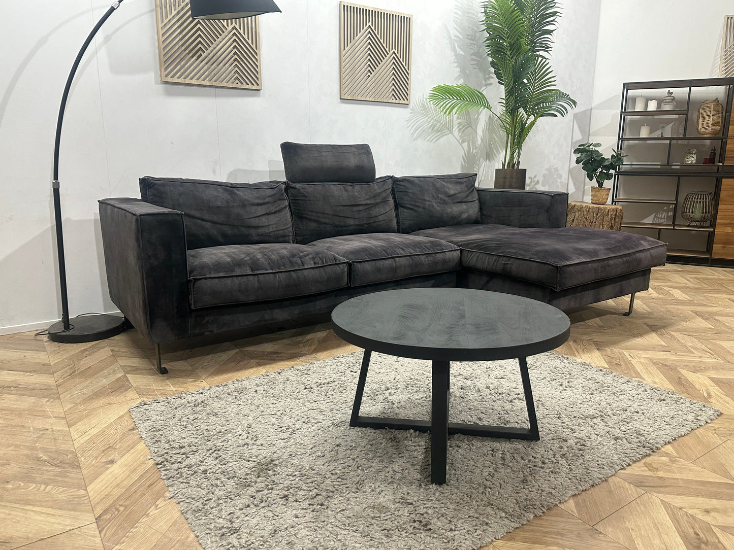 Antraciet Velvet Hoekbank ~ Losse Kussens Met Afneembare Hoezen