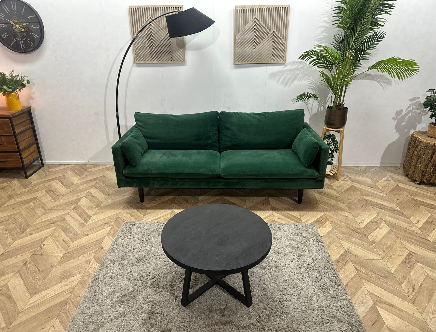 Groene Velvet 2.5-Zits Bank ~ Losse Kussens Met Afneembare Hoezen