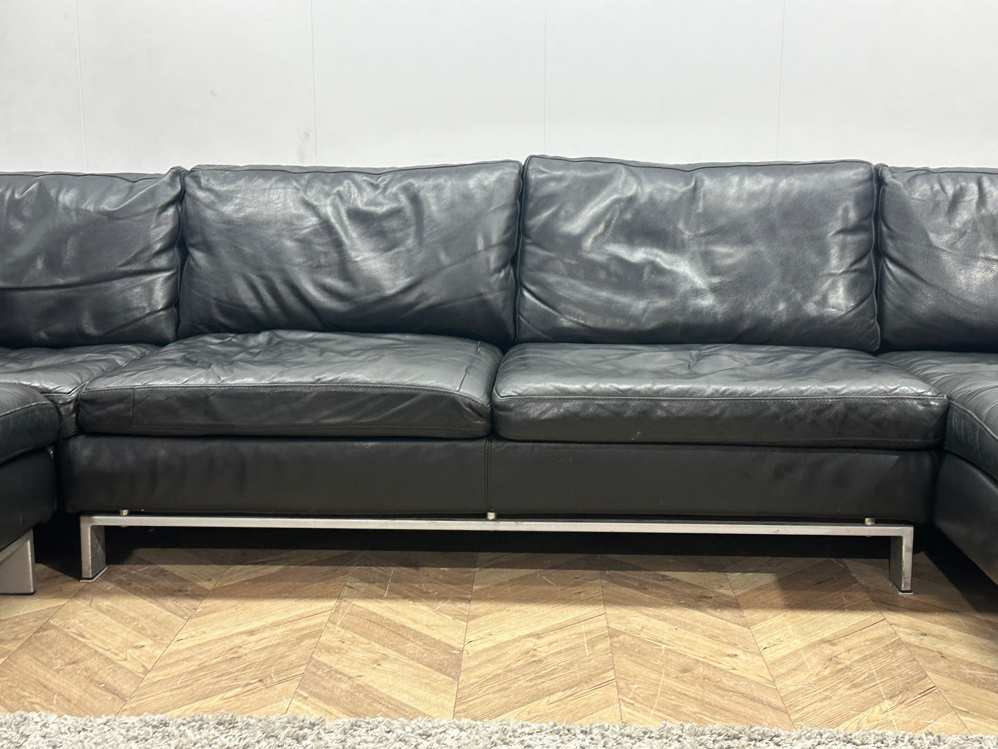 Leatherworld Zwarte Echt Lederen U Bank ~ Losse Kussens Met Afneembare Hoezen