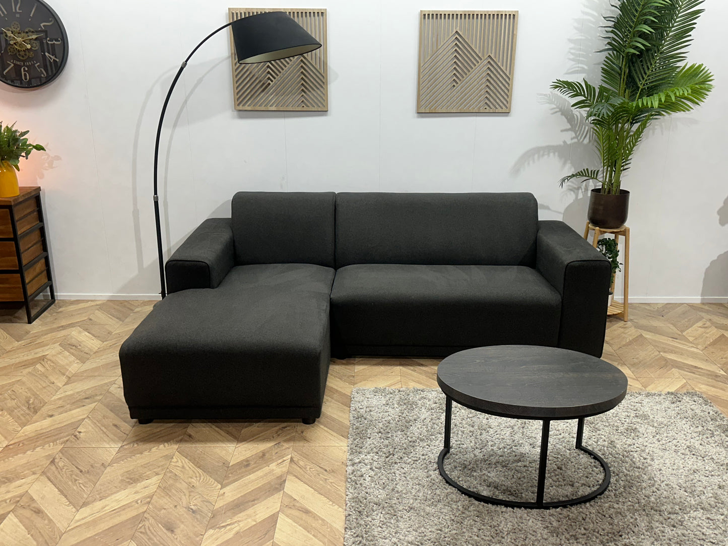 Antraciet Hoekbank ~ Vaste Kussens