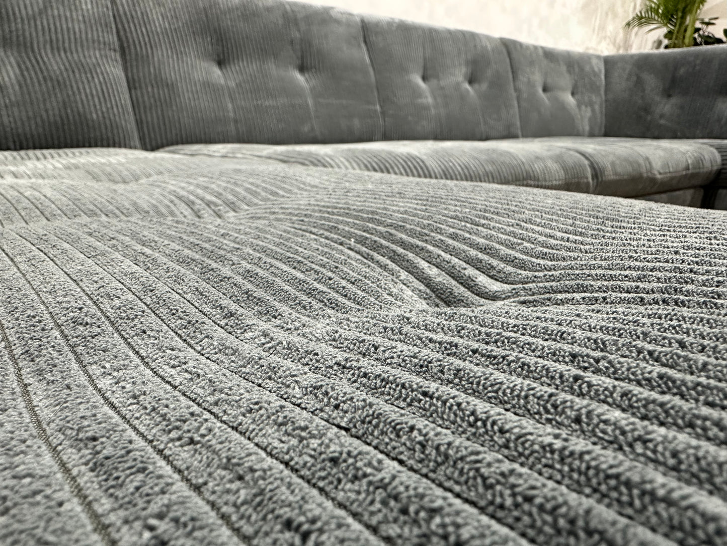 !Showroommodel! Blauwe Ribstof U Bank ~ Vaste Kussens