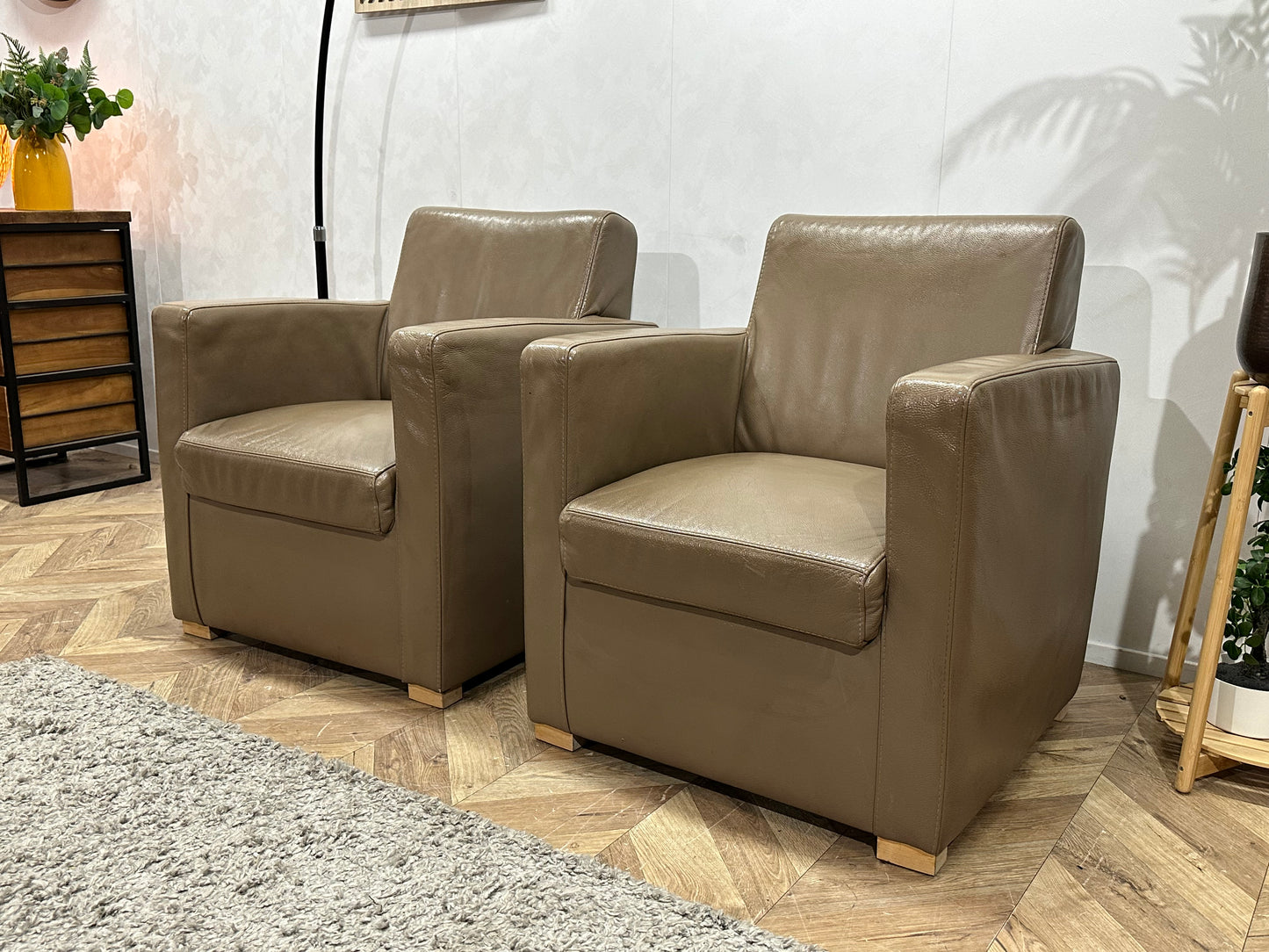 Bruine Echt Lederen Fauteuil Set ~ Geïmpregneerd