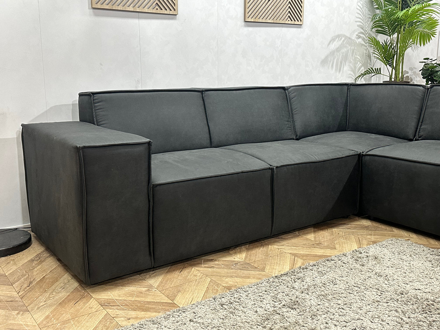 !Showroommodel! Antraciet Leather Look Hoekbank