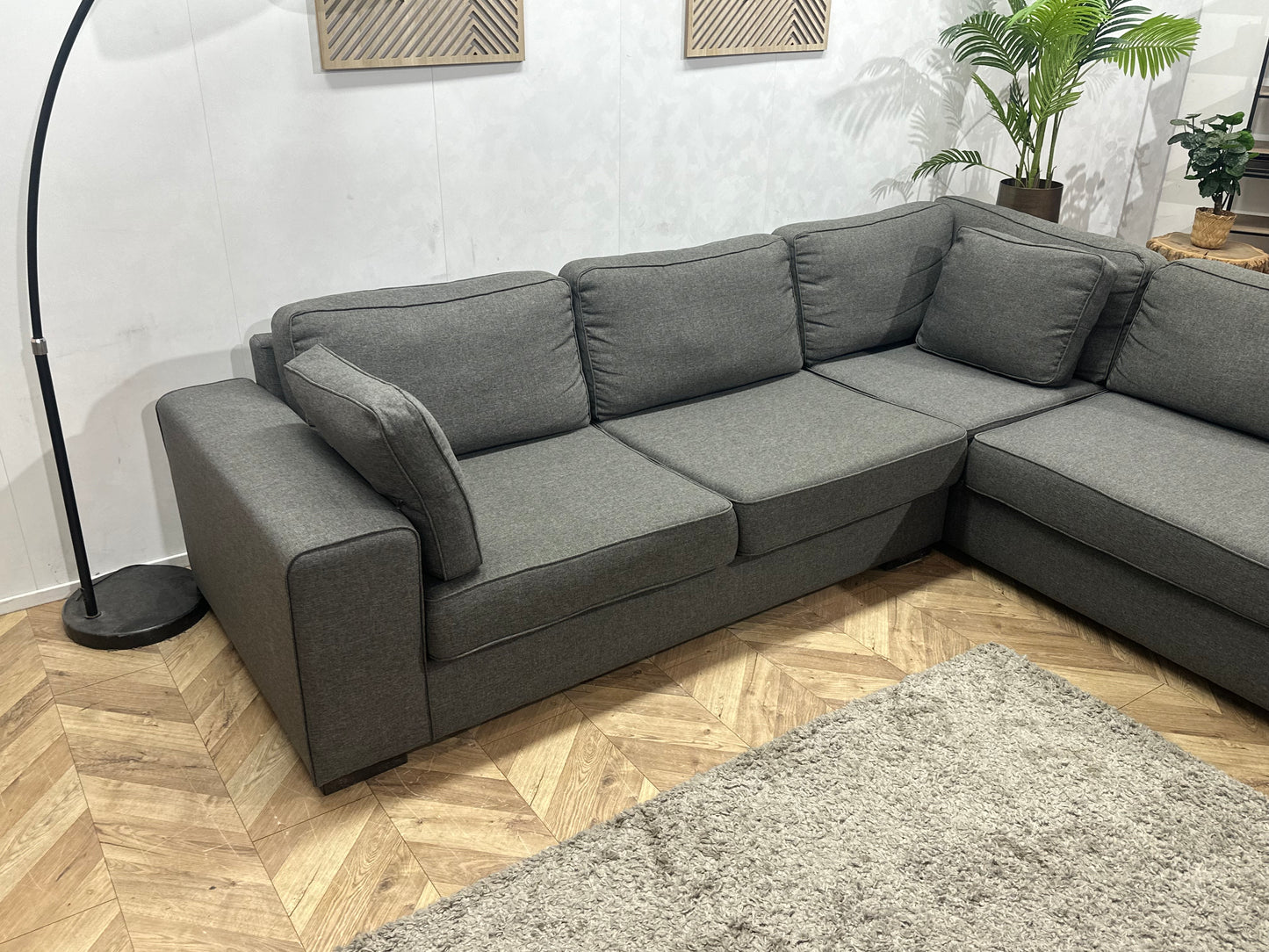 Antraciet Suède Stoffen Hoekbank ~ Nieuwstaat