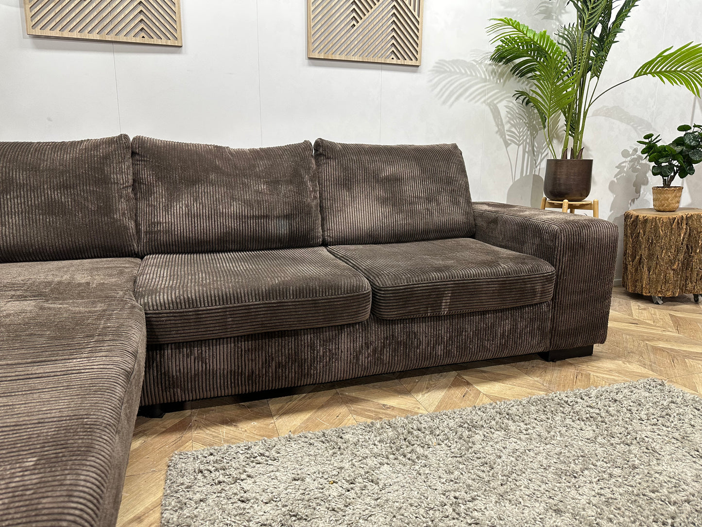 Bruine Ribstof Hoekbank ~ Losse Kussens Met Afneembare Hoezen