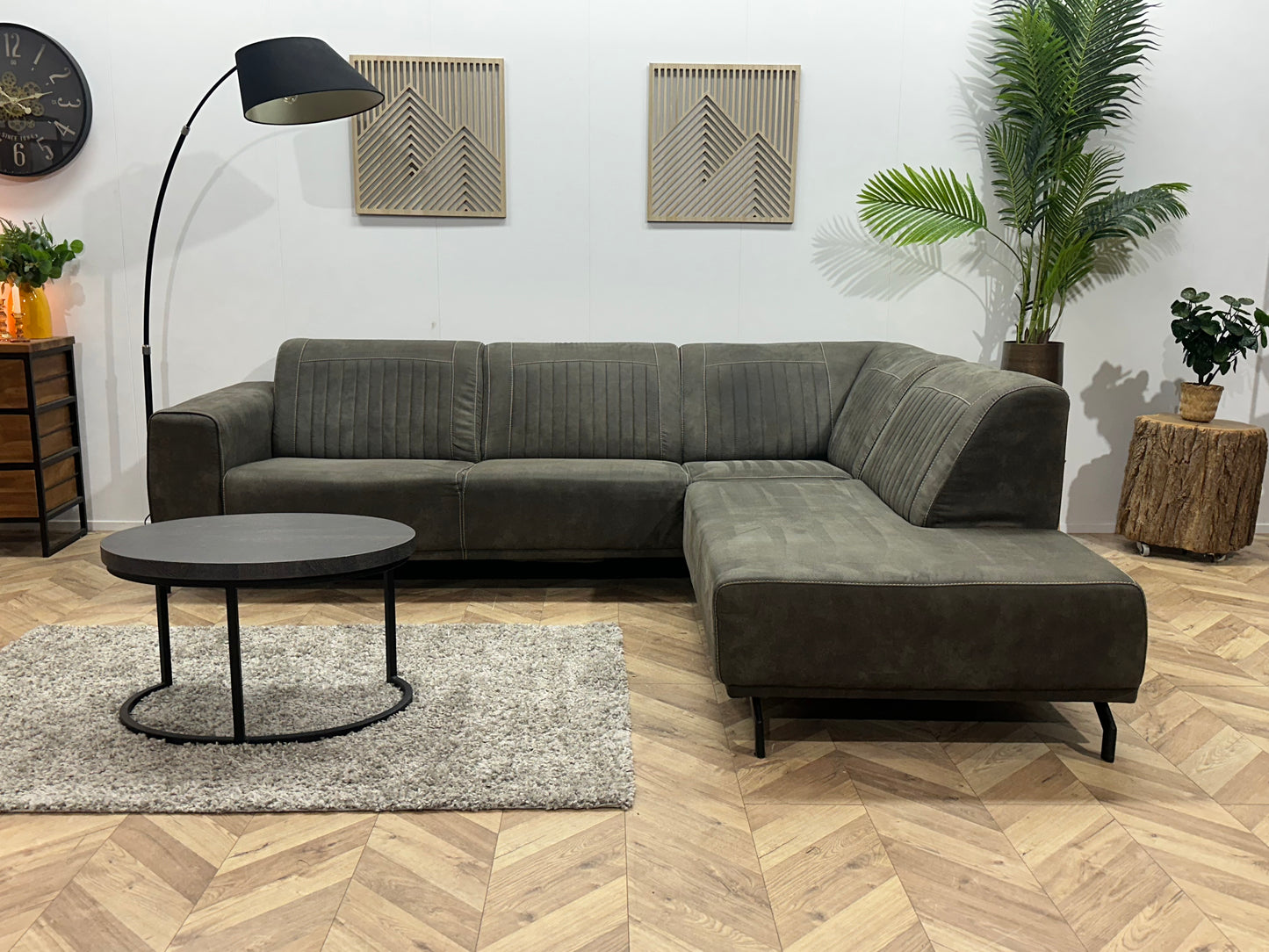 Antraciet Suède Stoffen Hoekbank ~ Vaste Kussens