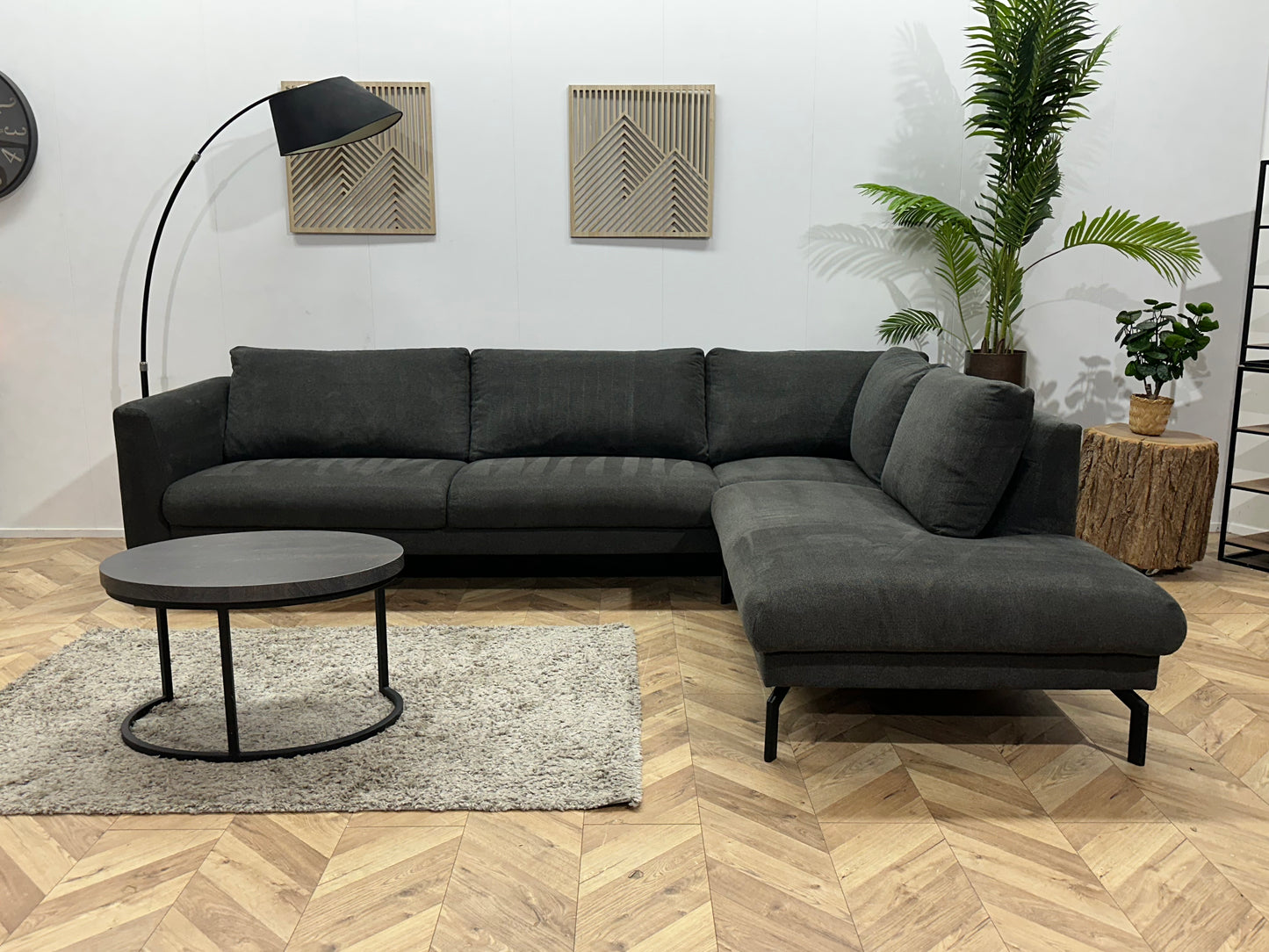 Antraciet Suède Stoffen Hoekbank ~ Losse Rugkussens Met Afneembare Hoezen