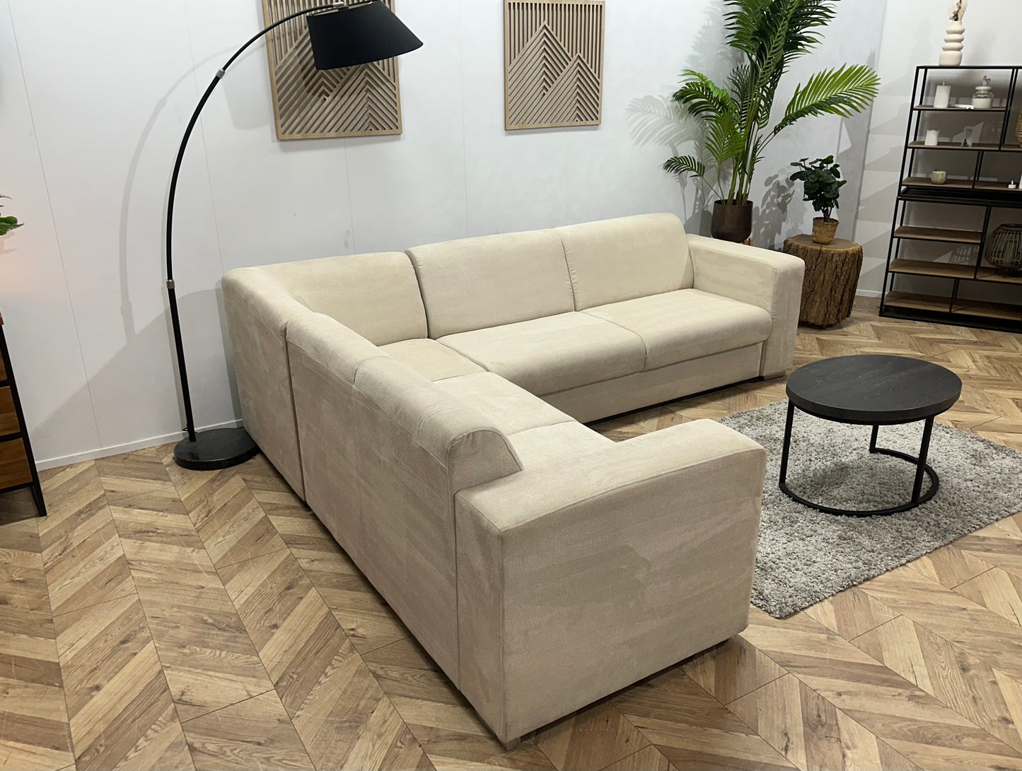 !Showroommodel! Crème Suède Stoffen Hoekbank