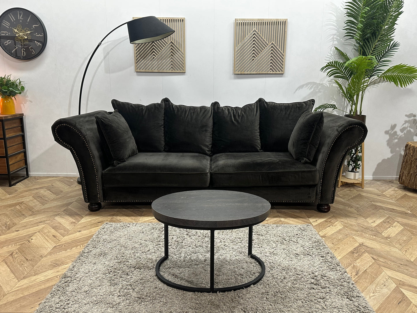 Antraciet Velvet Ruime 2.5-Zits Bank ~ Losse Kussens Met Afneembare Hoezen