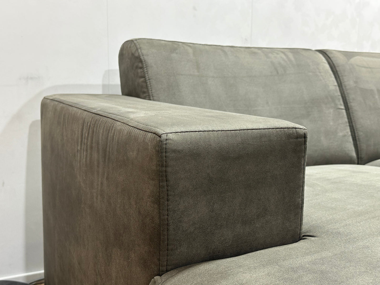 Antraciet Suède Stoffen Hoekbank ~ Vaste Kussens