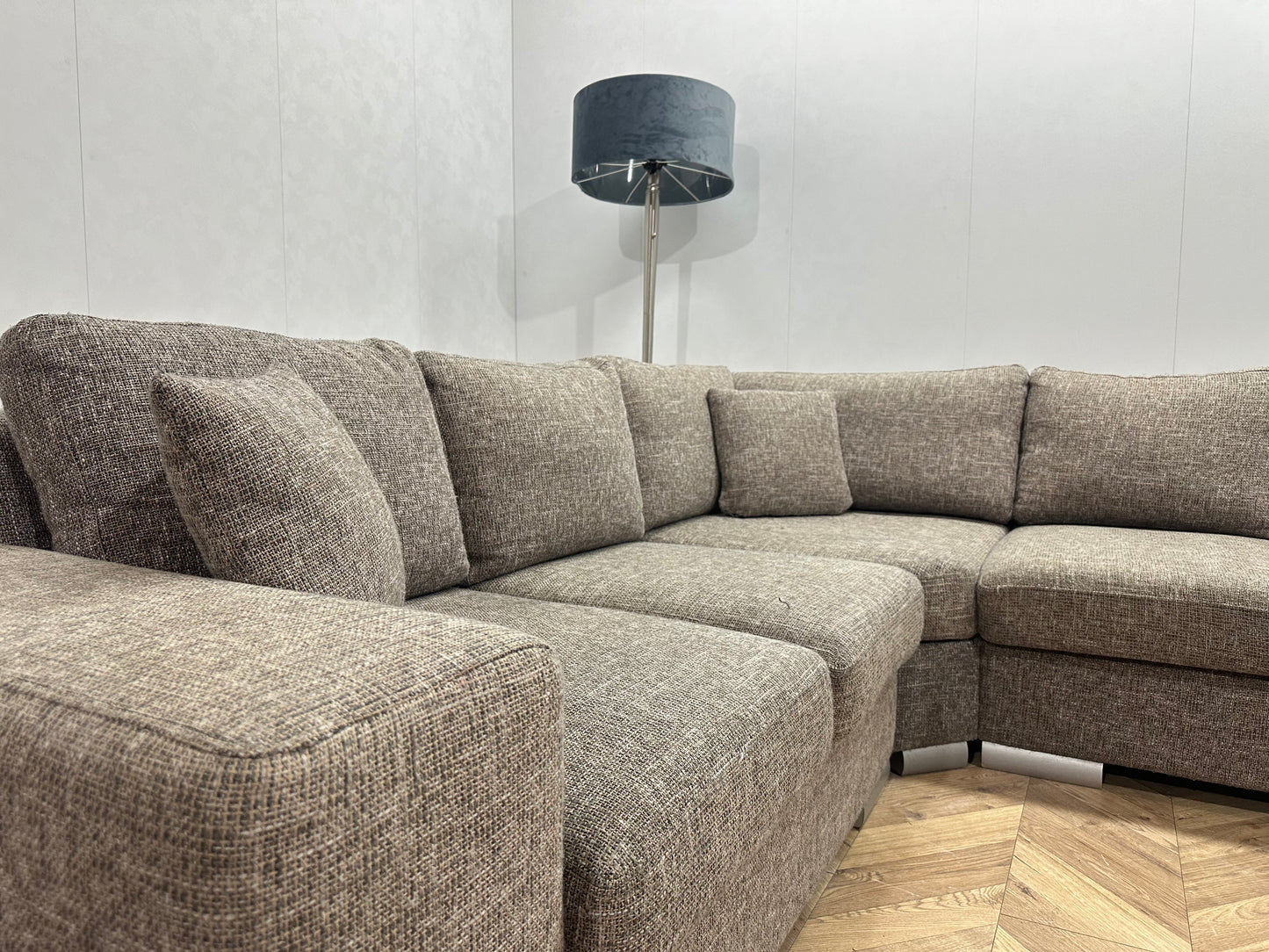Grijze/Beige U Bank ~ Losse Kussens Met Afneembare Hoezen