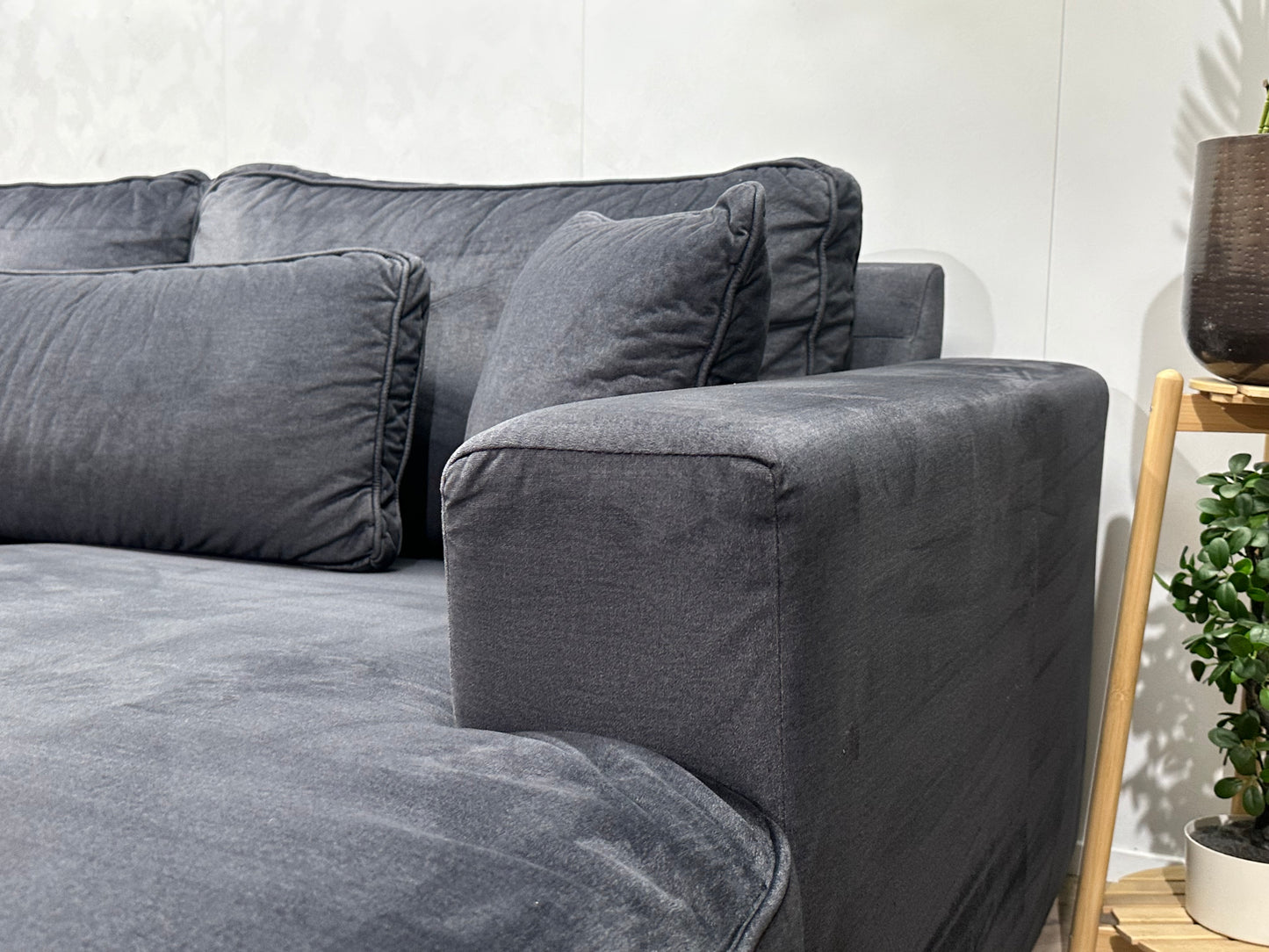 Antraciet Velvet U Bank ~ Losse Kussens Met Afneembare Hoezen