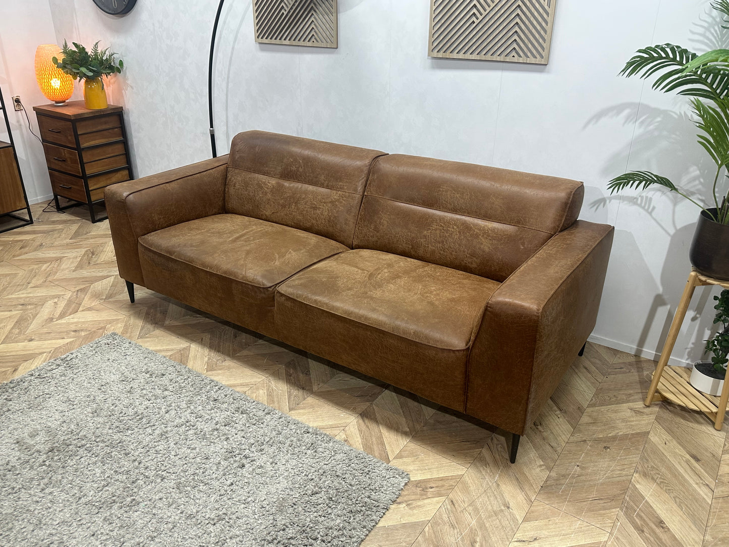 Cognac Bruine Suède Stoffen 2.5-Zits Bank ~ Vaste Kussens